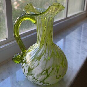 Vintage Cruet-small creamer- Hand blown by Rainbow Glass  Greenish/Yellowish